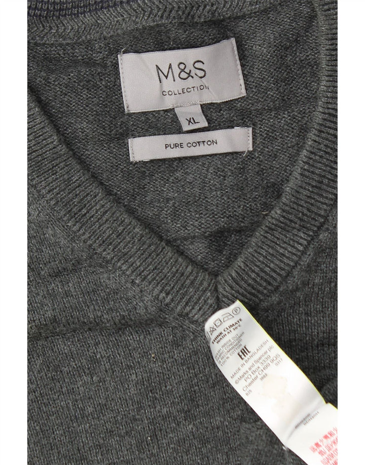 Pulover pentru bărbați Marks & Spencer, cu decolteu în V, XL, bumbac gri