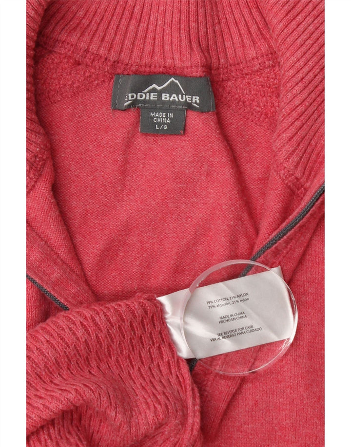 EDDIE BAUER Pulover pentru damă, cu fermoar, cu gât, UK 16, mare, bumbac, roz