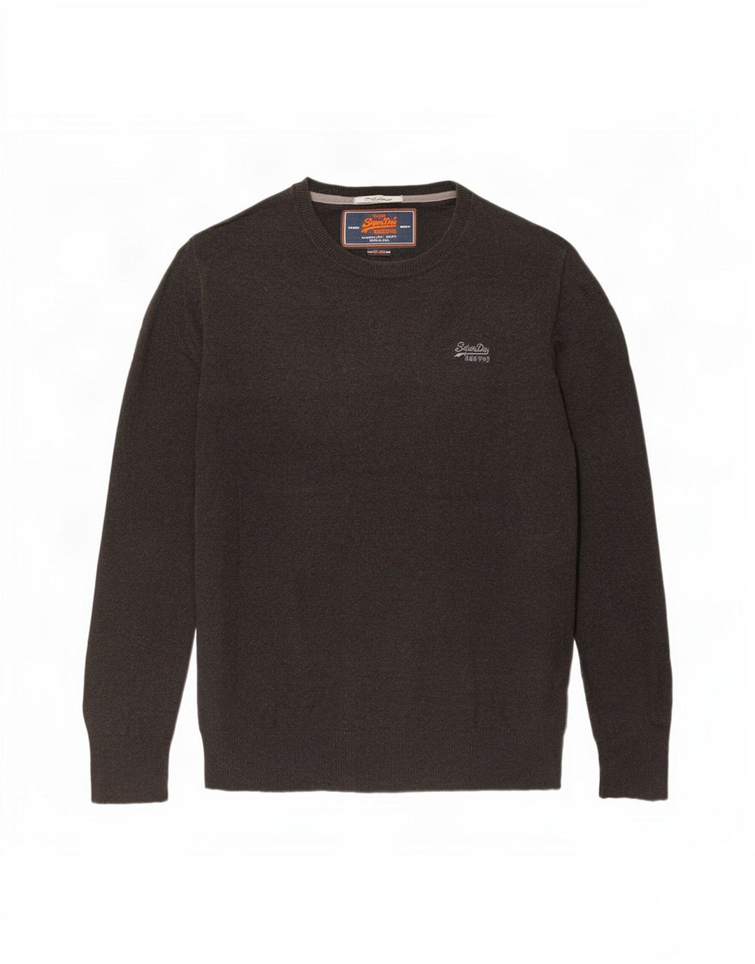 Pulover Superdry pentru bărbați cu gât roșu, bumbac mare, maro