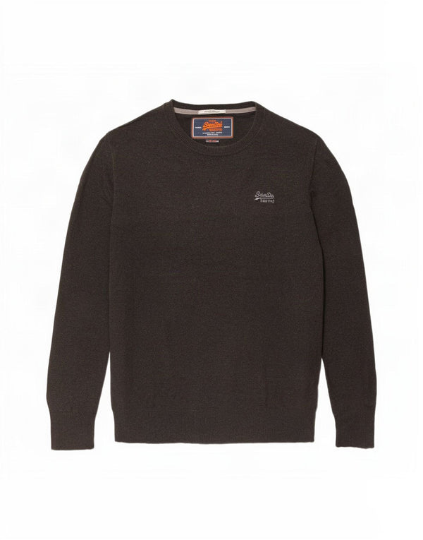 Pulover Superdry pentru bărbați cu gât roșu, bumbac mare, maro