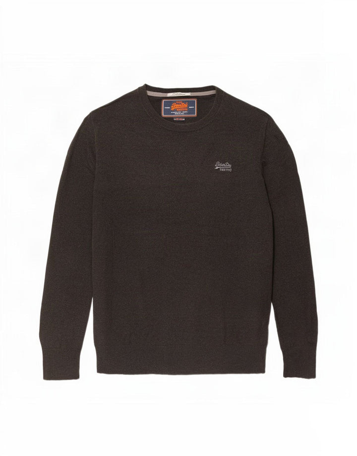 Pulover Superdry pentru bărbați cu gât roșu, bumbac mare, maro