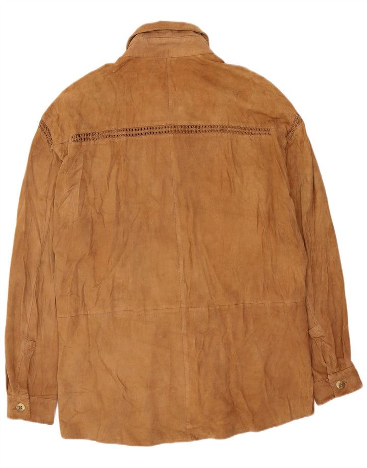 Cămașă de damă vintage Cămașă din piele intoarsa UK 14 Medium Bej Piele