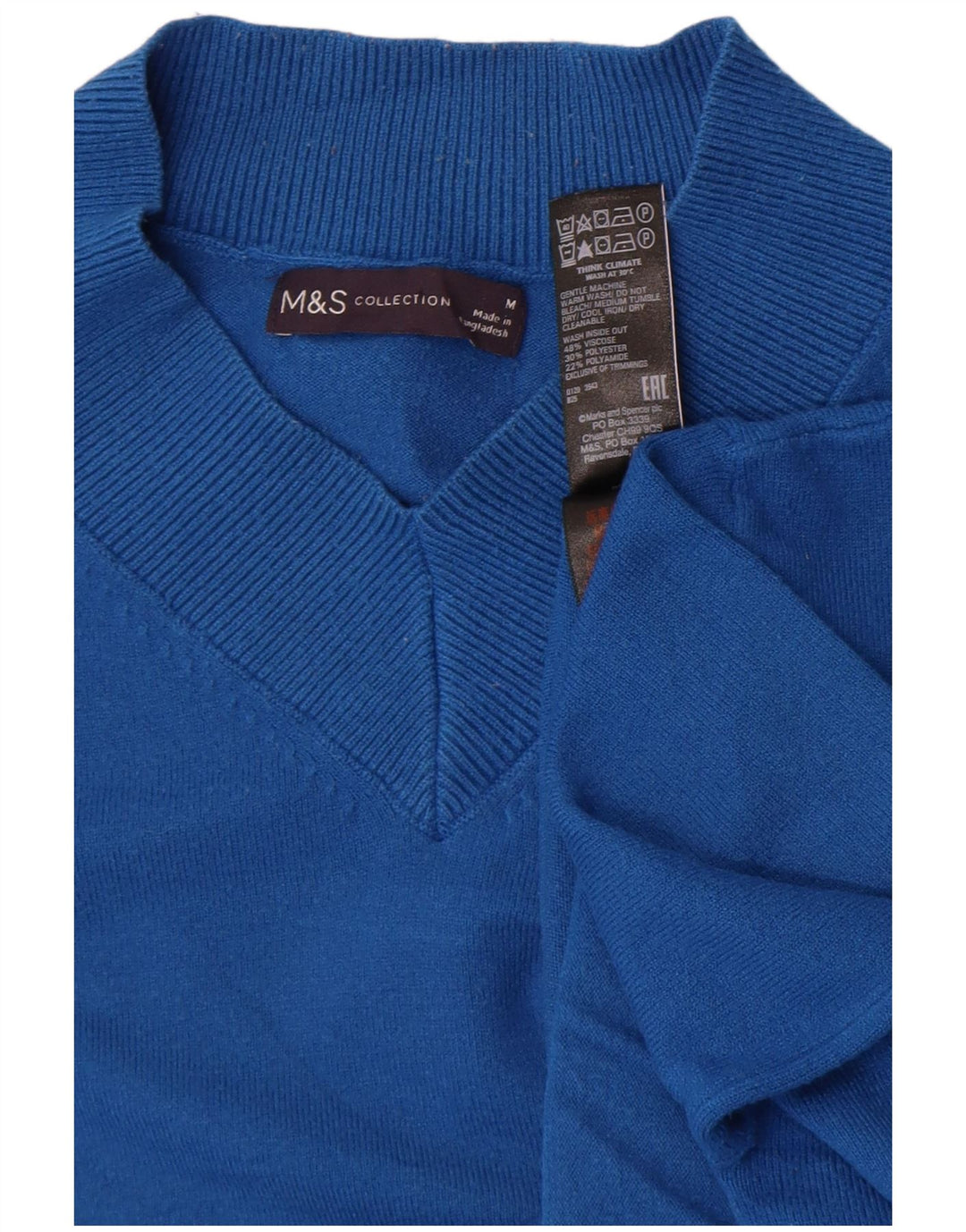 Pulover cu decolteu în V pentru femei Marks & Spencer UK 14, viscoză albastră medie