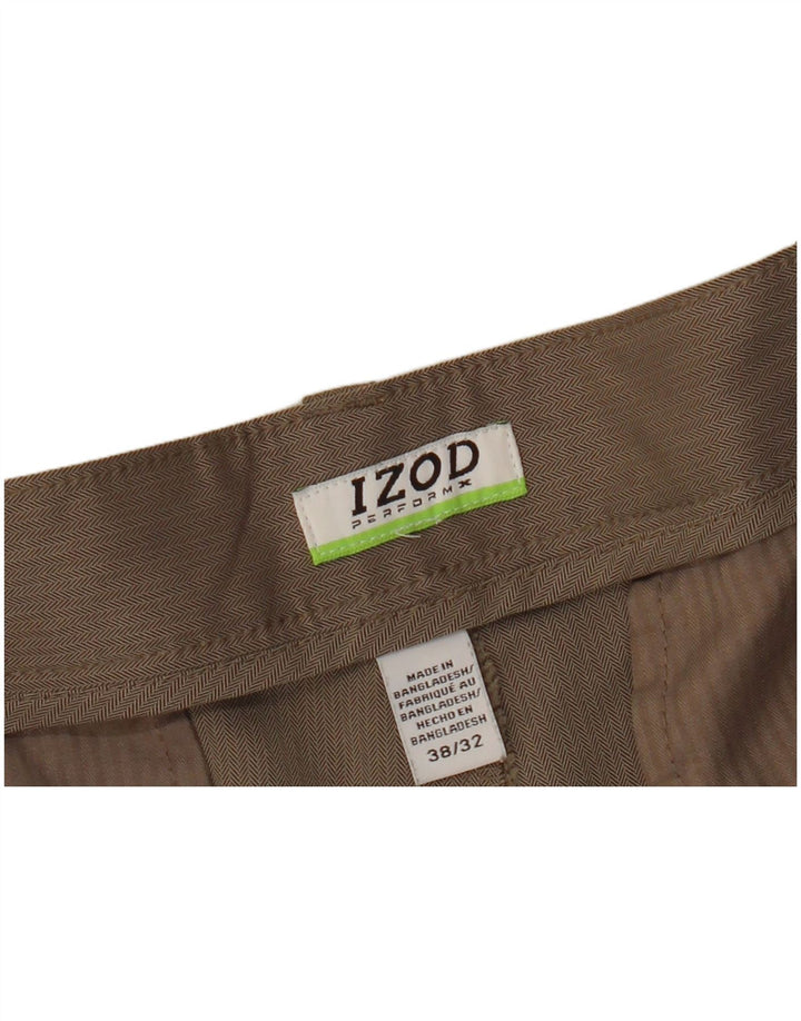 IZOD Pantaloni chino drepți pentru bărbați W38 L32 poliester în schemă de pește bej