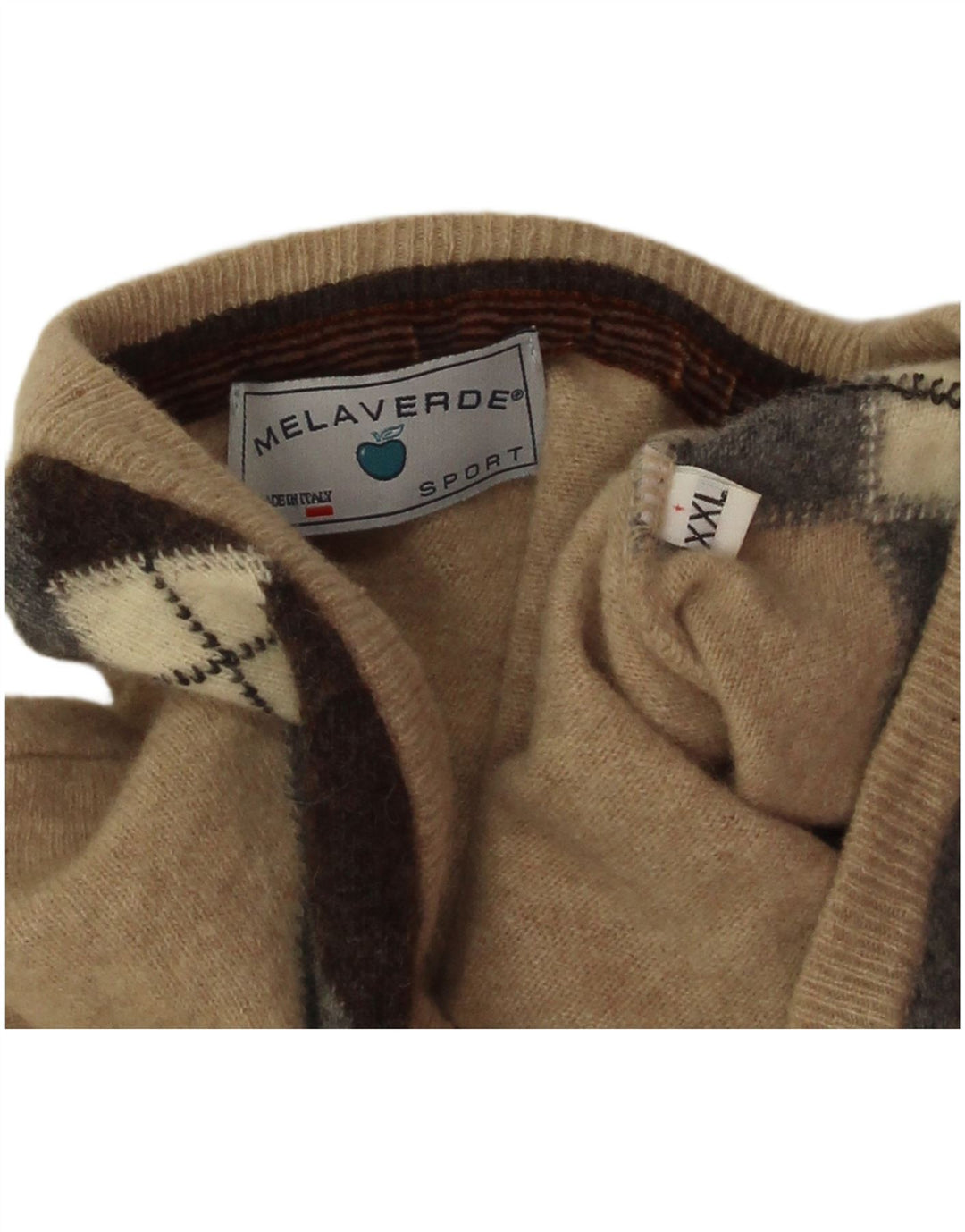 Melaverde Pulover cu decolteu în V pentru bărbați 2XL Bej Argyle/Lână diamant