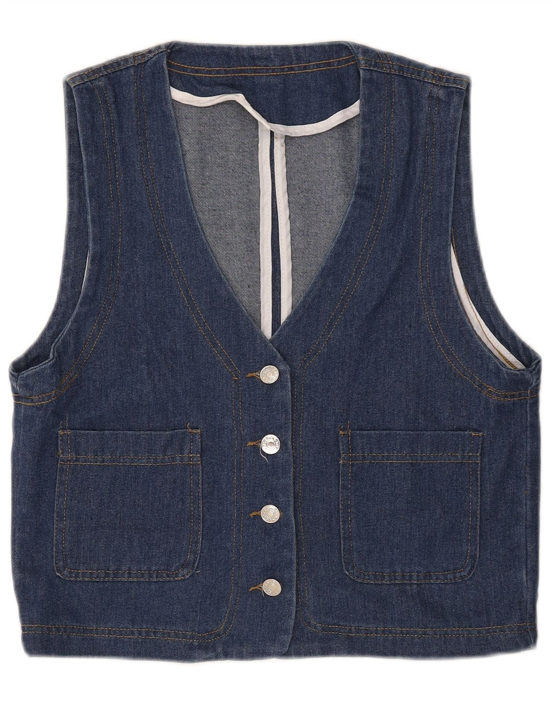 Gilet Vintage pentru femei Crop Denim UK 14 Medium Bleumarin Bumbac
