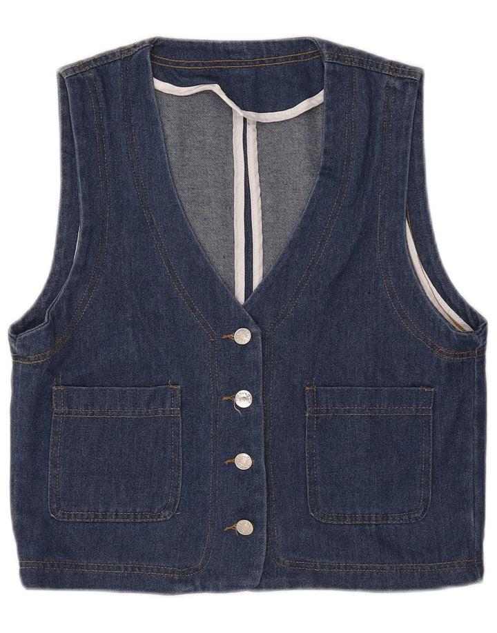 Gilet Vintage pentru femei Crop Denim UK 14 Medium Bleumarin Bumbac