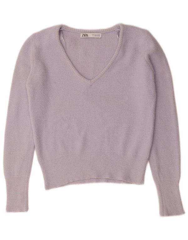 Pulover cu decolteu în V pentru femei Zara UK 10 Nailon violet mic