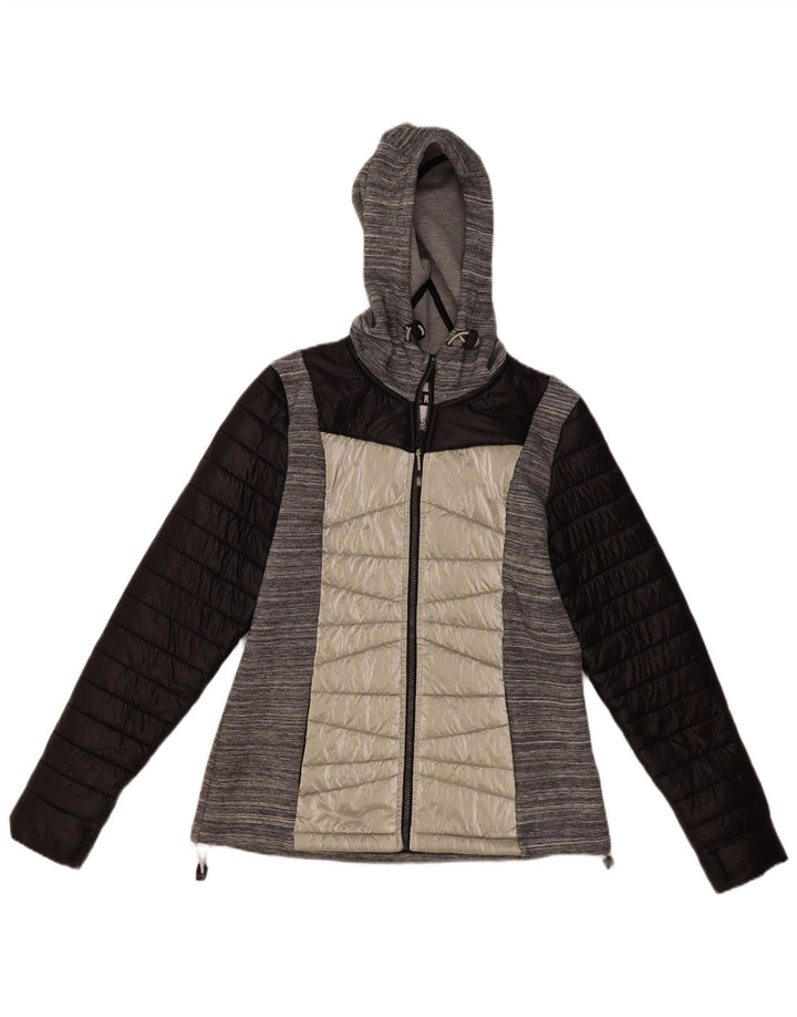Jachetă căptușită cu glugă Superdry pentru femei UK 12, gri mediu, nailon color bloc