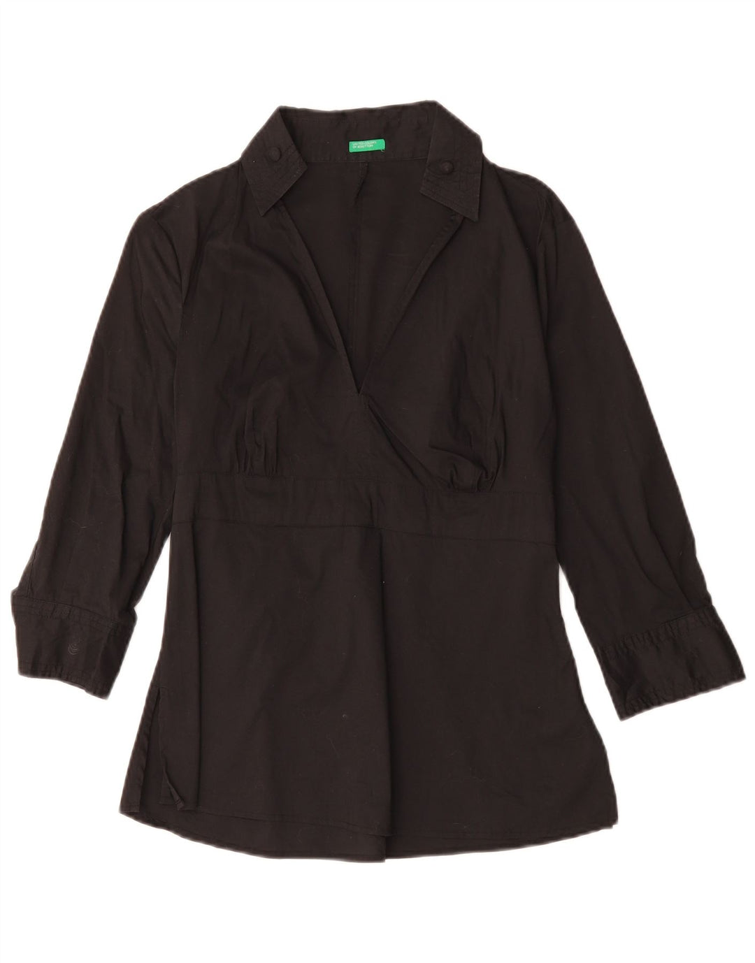 Bluză pentru femei BENETTON cu mâneci 3/4, UK 10, bumbac negru mic