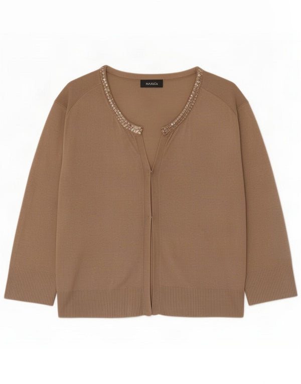 Max & Co. Womens 3/4 Sleeve Crop Cardigan Sweater UK 14 Large Beige Viscose