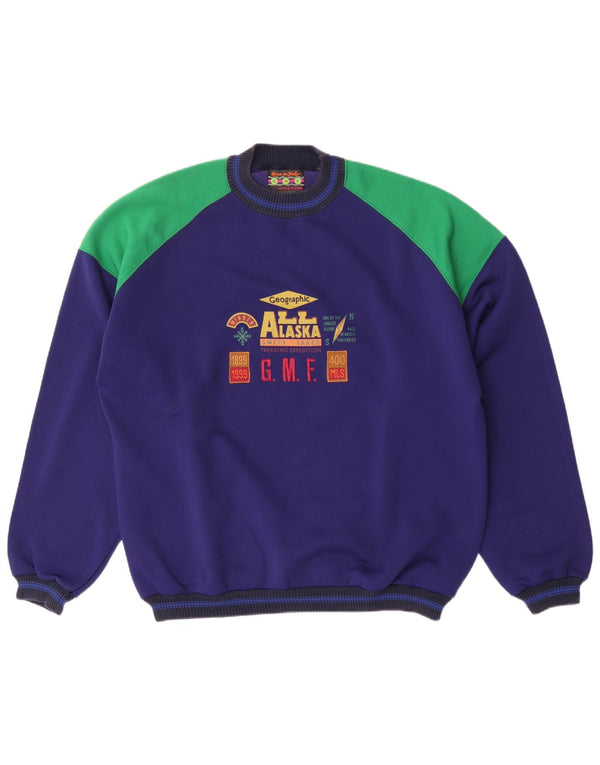 Hanorac vintage pentru bărbați, pulover XL, albastru bleumarin, bumbac color bloc