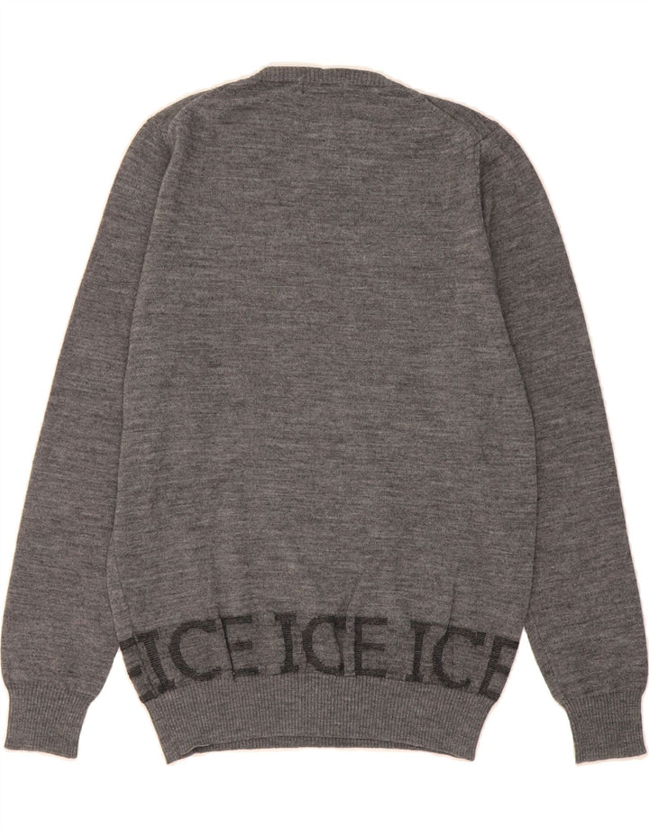 ICEBERG Womens Graphic Crew Neck Jumper Sweater UK 16 Large Grey Wool Vintage Iceberg and Second-Hand Iceberg from Messina Hembry 