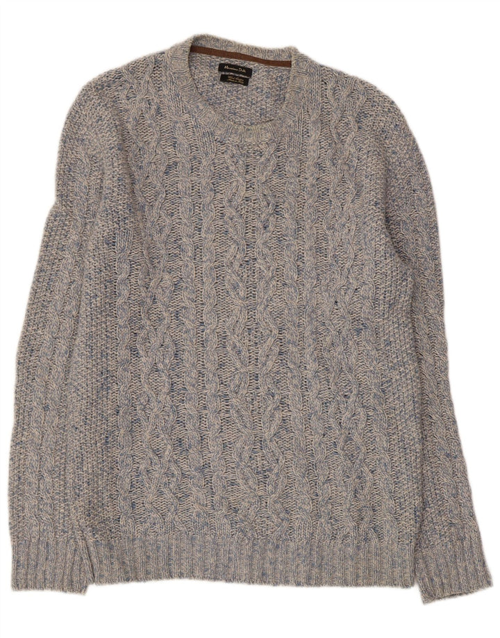 MASSIMO DUTTI Pulover pentru bărbați cu decolteu rotund din lână albastru mare