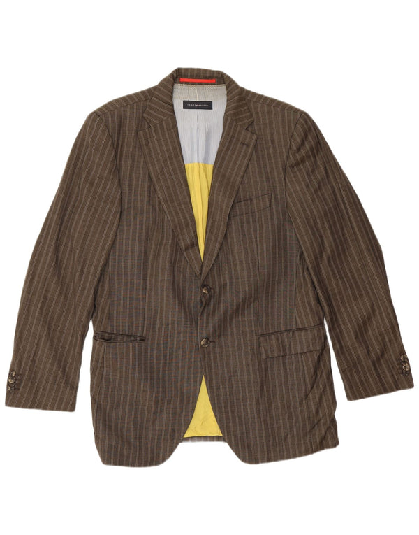 Tommy Hilfiger Mens 2 Button Blazer Jacket IT 52 XL Brown Striped Viscose