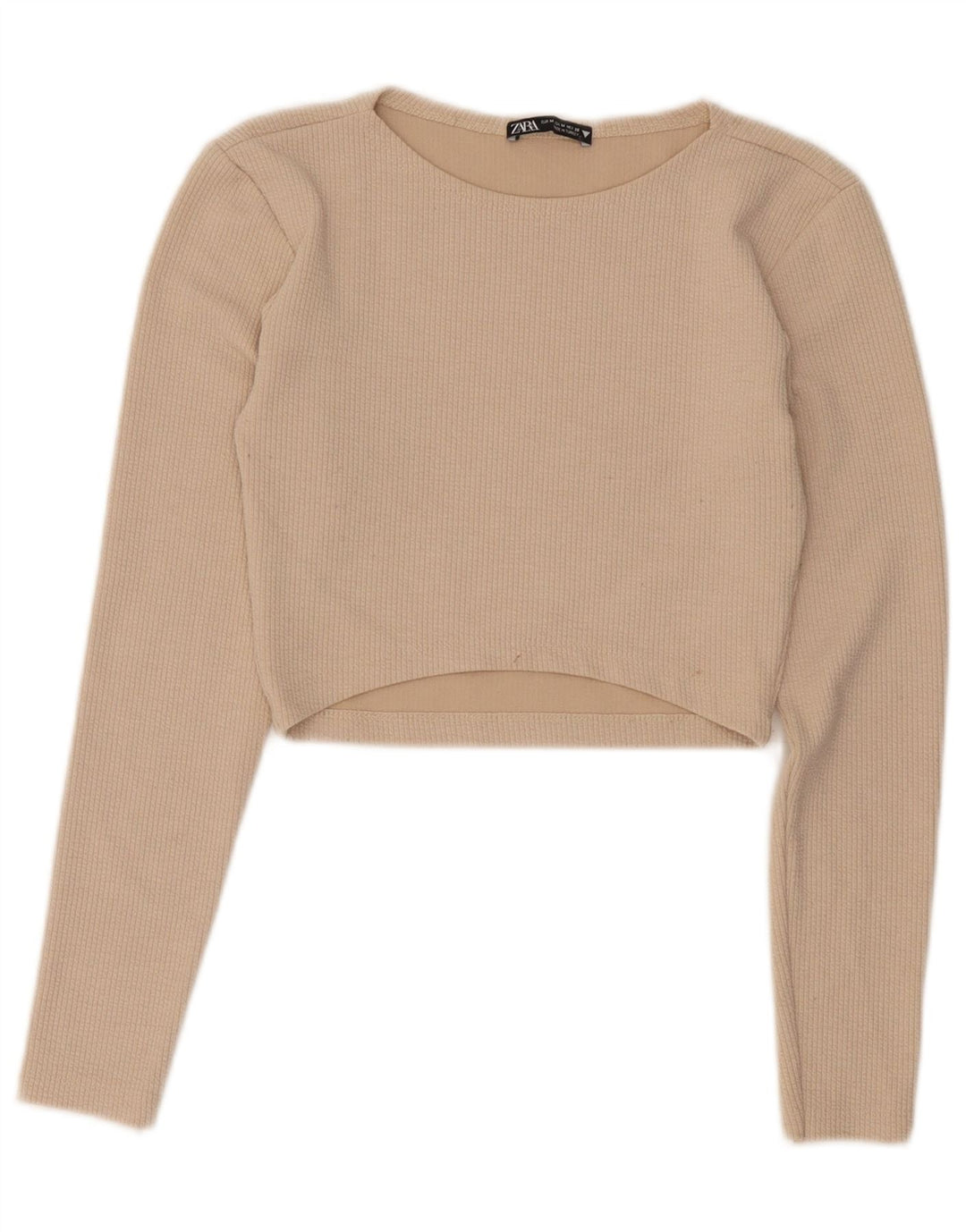 Crop Top pentru femei Zara cu mânecă lungă UK 12 Medium Bej Poliester