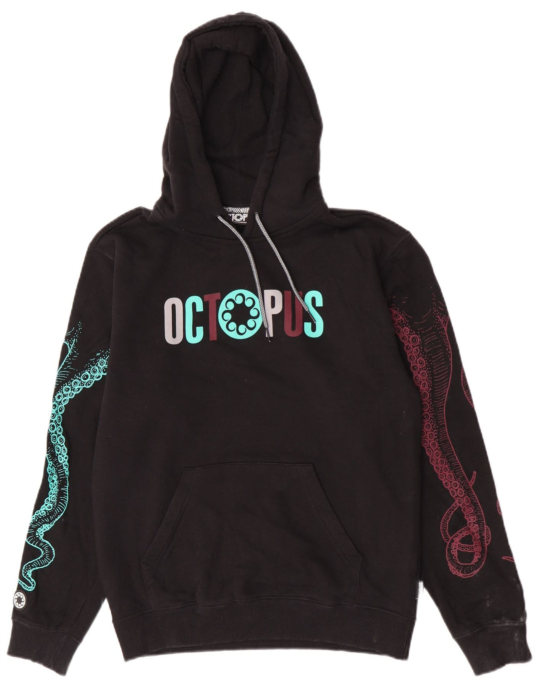 Pulover cu glugă cu grafic pentru bărbați Octopus, bumbac mic, negru