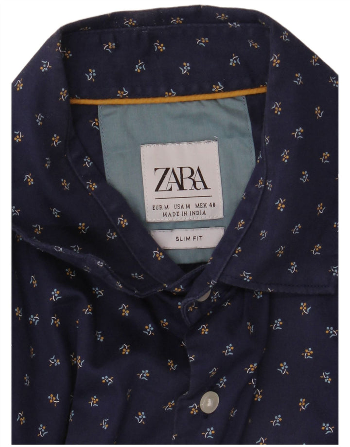 Cămașă ZARA Bărbați Slim Fit Mediu Bleumarin Floral