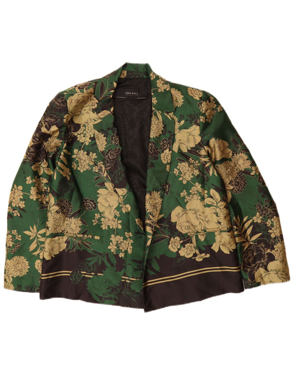 Jachetă Blazer deschisă pentru femei Zara UK 14 Poliester floral verde mediu