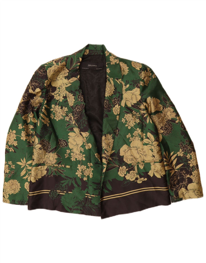 Jachetă Blazer deschisă pentru femei Zara UK 14 Poliester floral verde mediu