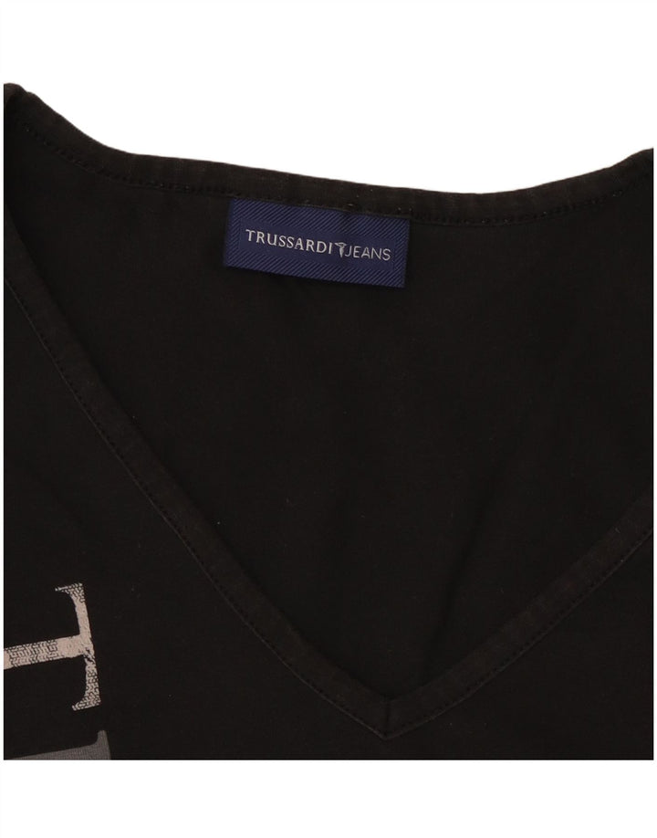 TRUSSARDI JEANS Top crop cu mânecă lungă pentru femei UK 14 Large Negru