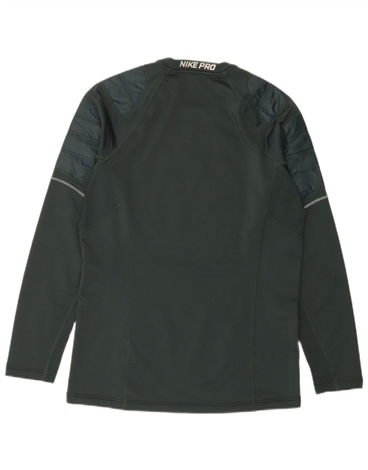 Top grafic pentru bărbați Nike cu mânecă lungă, verde mediu, poliester color bloc