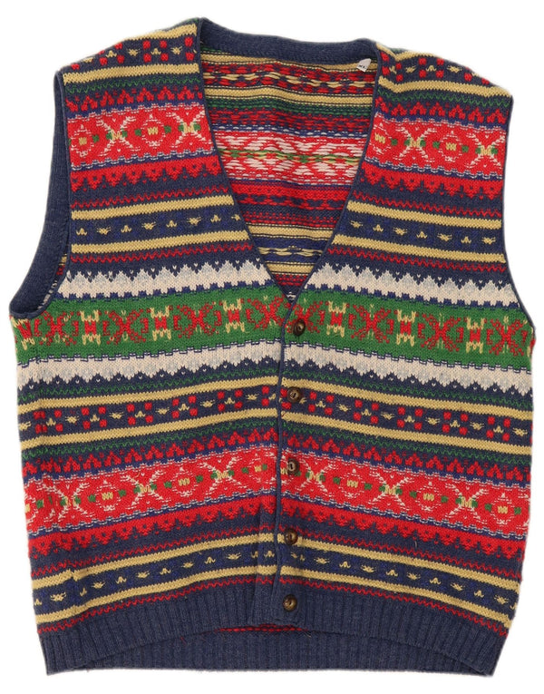 Cardigan Vintage fără mâneci pentru bărbați, XL, lână Fair Isle, multicoloră