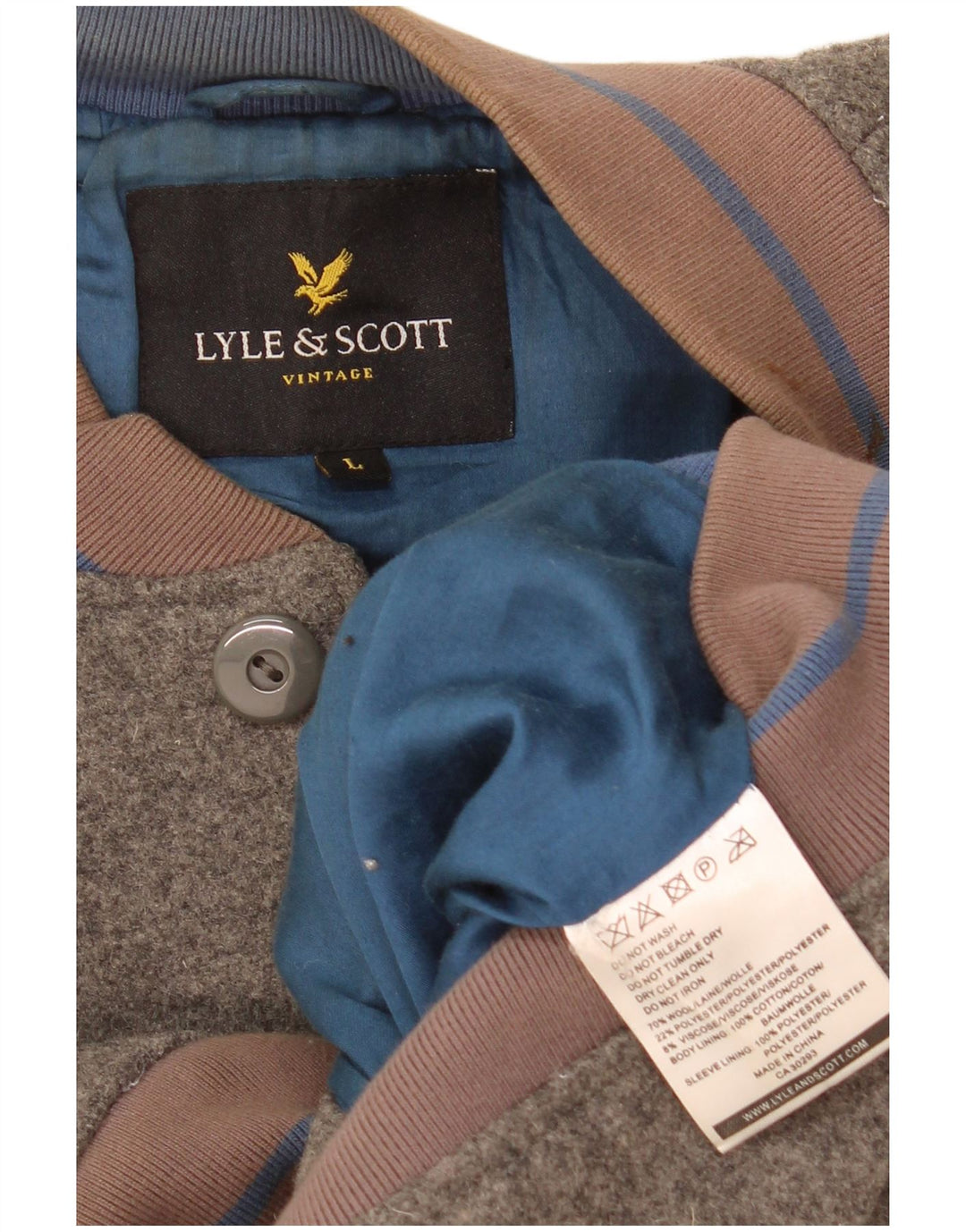 Jachetă bomber Lyle & Scott pentru băieți 13-14 ani, lână mare, gri