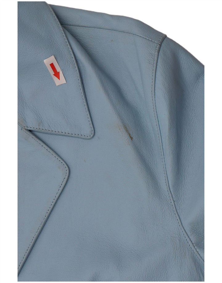 Jachetă vintage din piele cu 2 nasturi pentru femei UK 16, mare, albastră