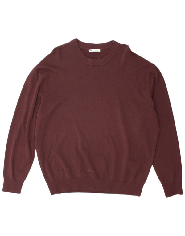 Pulover pentru bărbați Zara, cu decolteu, XL, viscoză, burgundă