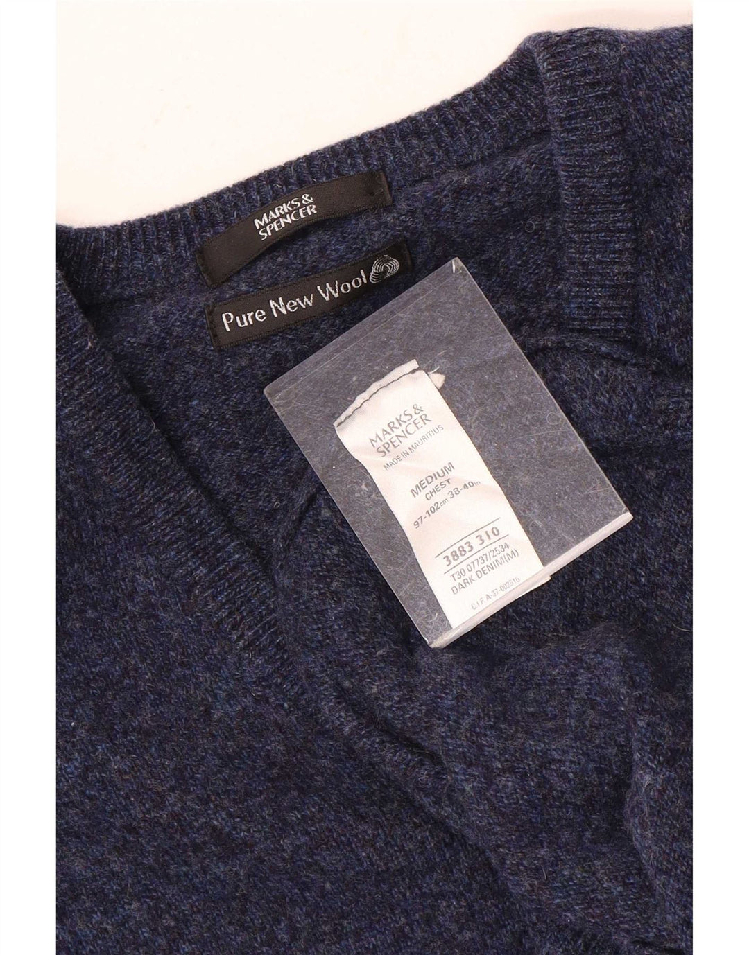 Pulover pentru bărbați Marks & Spencer, cu decolteu în V, din lână pete albastru marin mediu