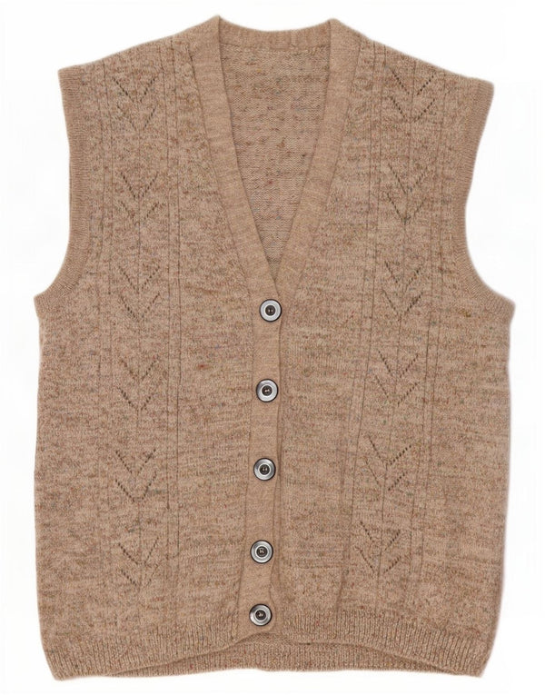 Pulover Cardigan fără mâneci Vintage pentru femei UK 14 Medium Bej Pete