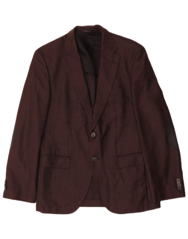 Jachetă pentru bărbați Hugo Boss cu 2 nasturi EU 48 Lână Burgundy medie