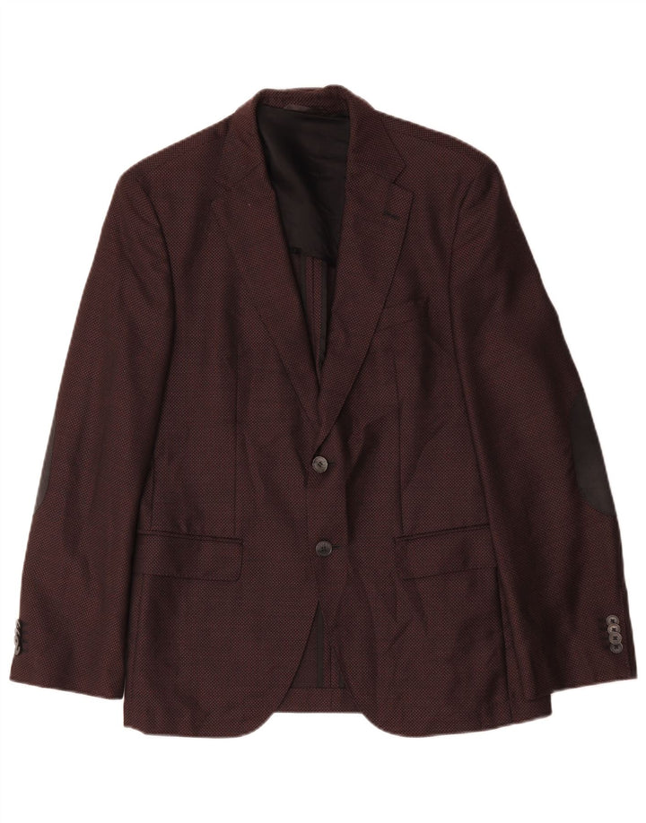 Jachetă pentru bărbați Hugo Boss cu 2 nasturi EU 48 Lână Burgundy medie