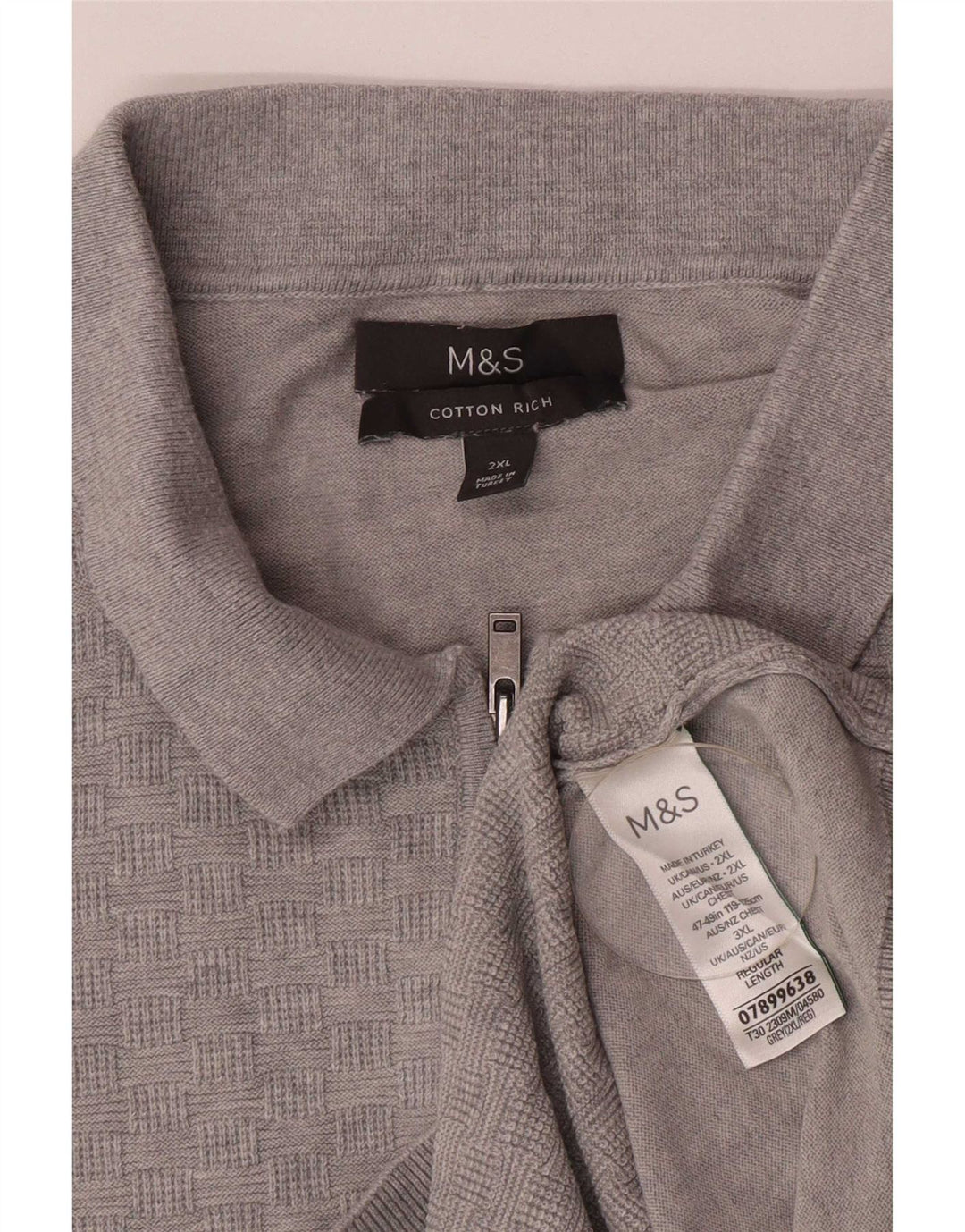 Pulover pentru bărbați Marks & Spencer, cu gât polo, bumbac gri 2XL