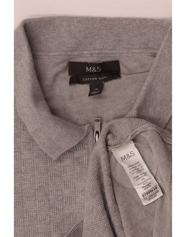 Pulover pentru bărbați Marks & Spencer, cu gât polo, bumbac gri 2XL