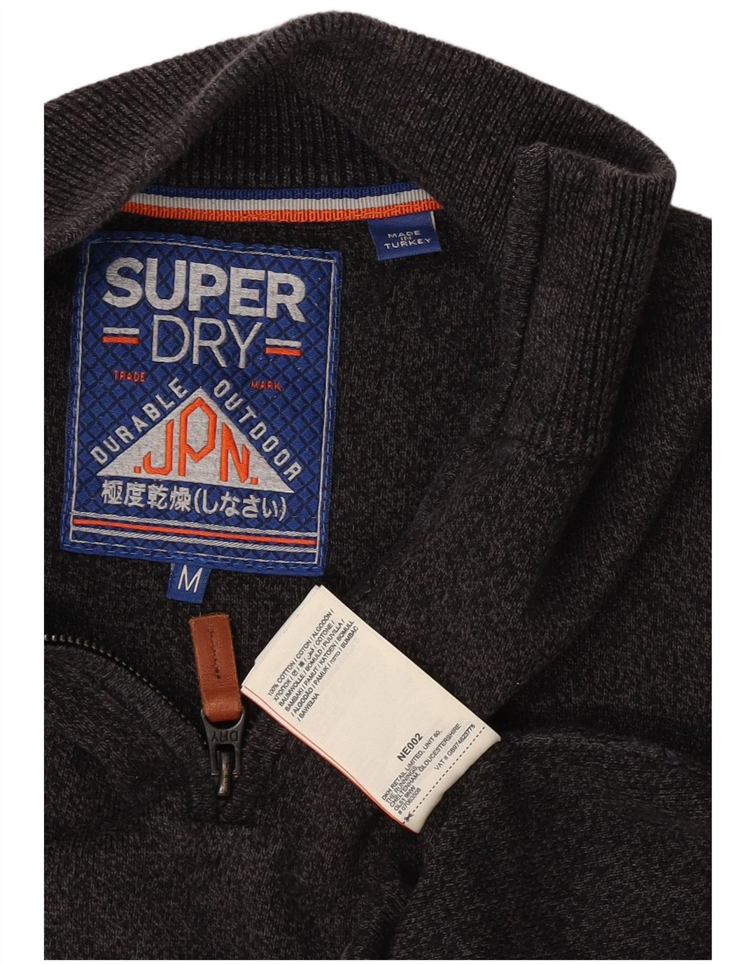 Pulover Superdry pentru bărbați, cu fermoar, cu gât, bumbac cu pete, gri mediu