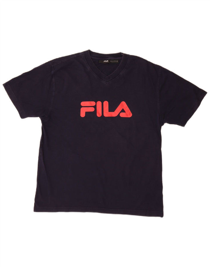 Tricou cu grafică pentru bărbați FILA Top mediu din bumbac bleumarin