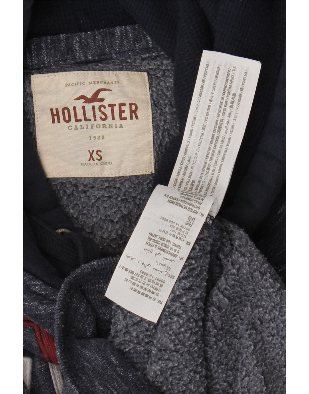 Pulover pentru bărbați HOLLISTER cu glugă grafică XS bleumarin din bumbac color bloc