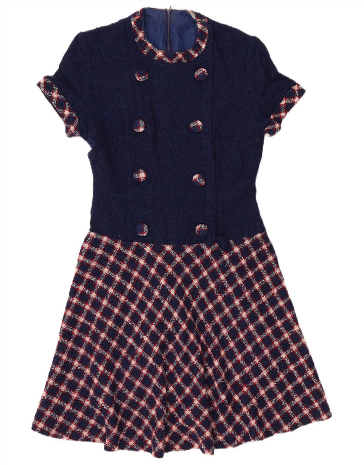 VINTAGE Rochie A-Line pentru femei UK 12 Medium Bleumarin Check