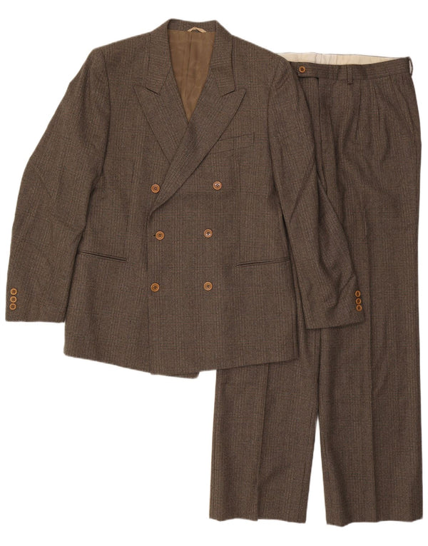 Costum 2 piese pentru bărbați vintage IT 50 Large W32 L32 Brown Check Wool