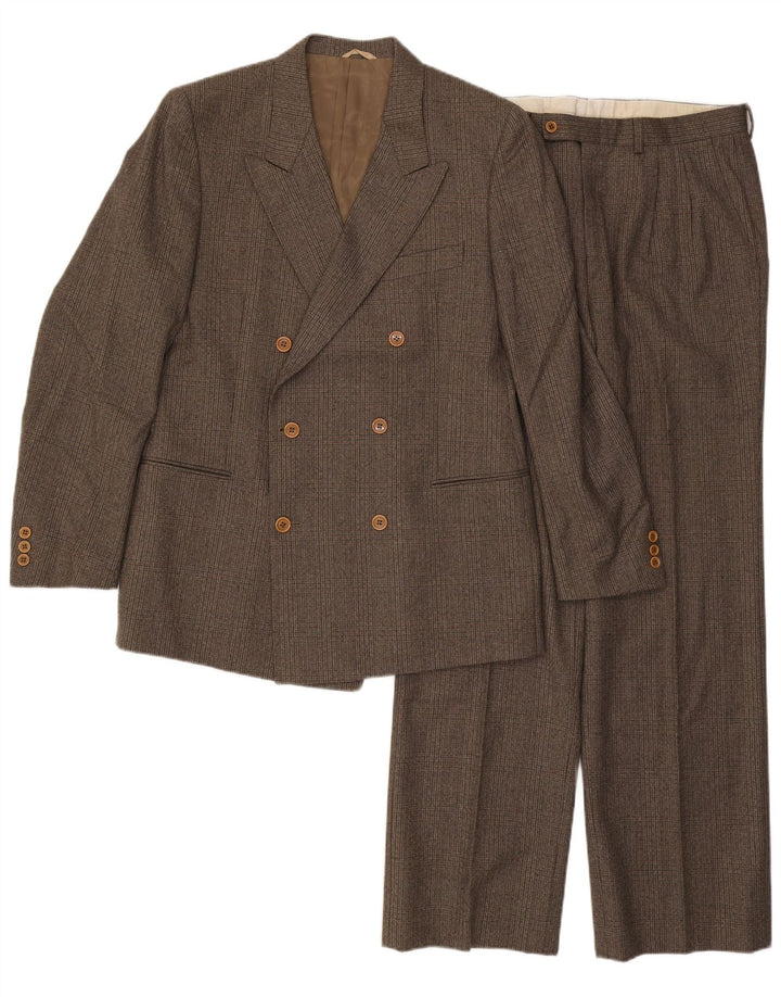Costum 2 piese pentru bărbați vintage IT 50 Large W32 L32 Brown Check Wool