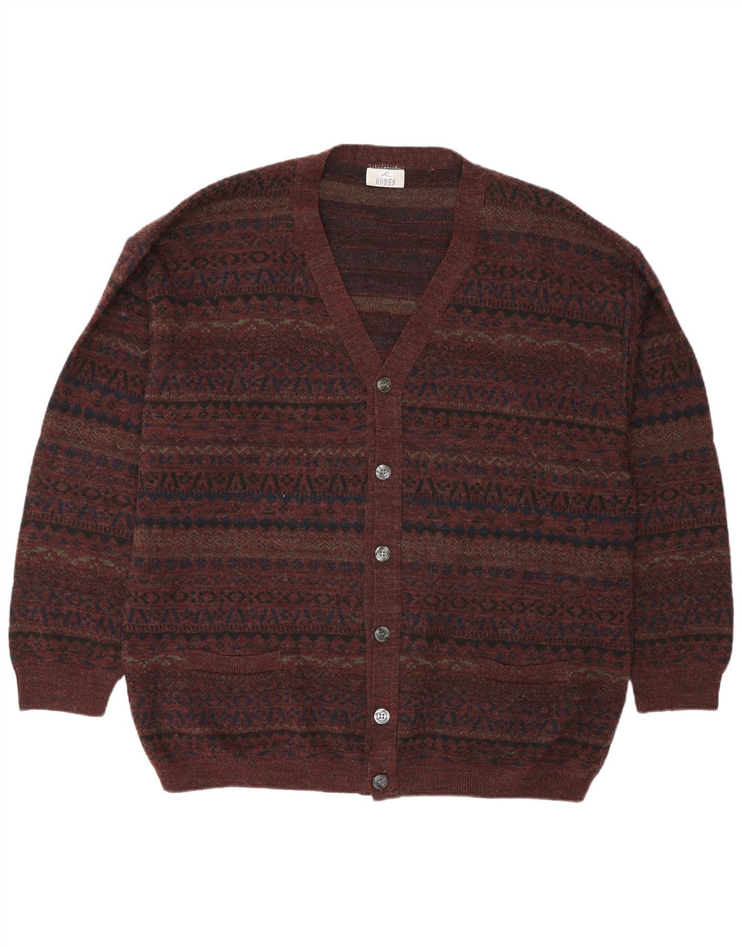 Pulover cardigan pentru bărbați Rodes 2XL maro lână geometrică
