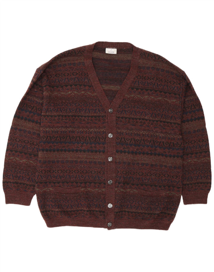 Pulover cardigan pentru bărbați Rodes 2XL maro lână geometrică