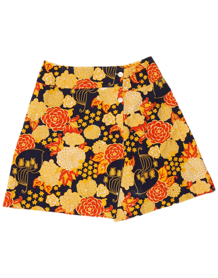 Fusta Mini Wrap Vintage pentru femei W30 Galben Mediu Floral Retro
