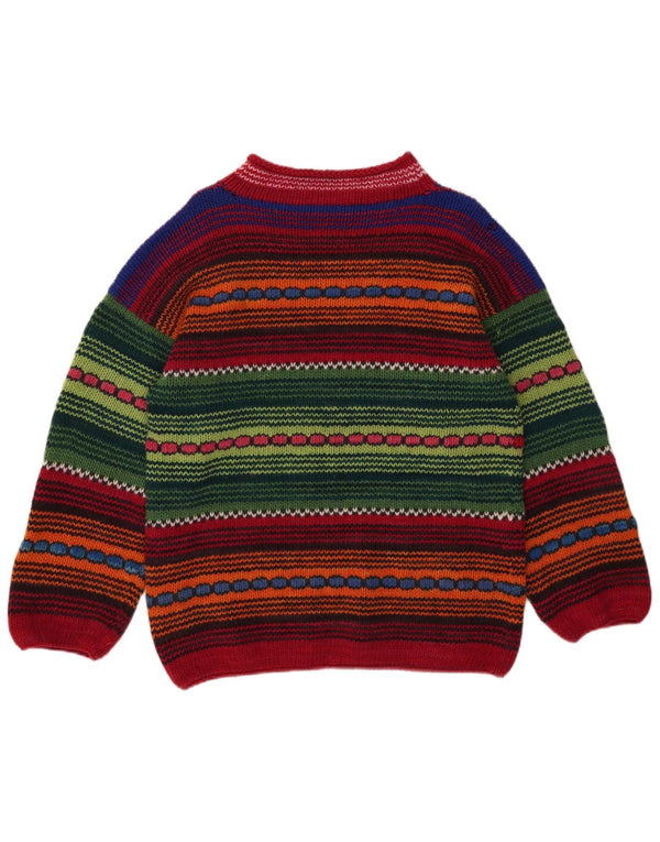 Pulover vintage pentru femei cu gât roșu, cu dungi mari, multicolore, UK 14