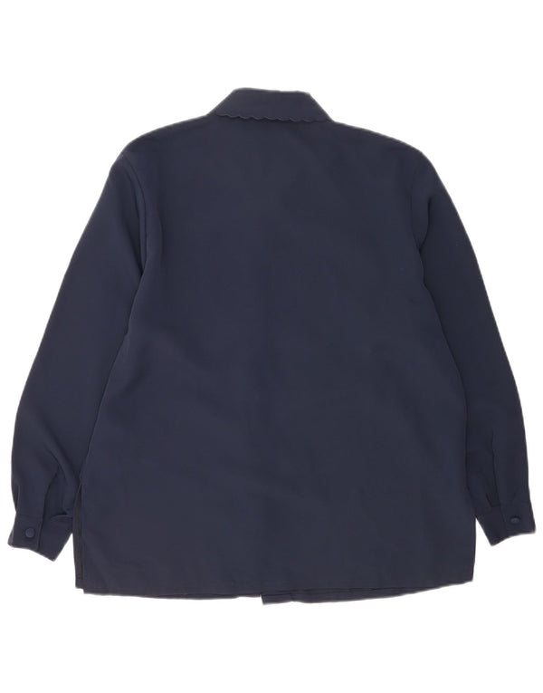 Bluză de cămașă vintage pentru femei UK 14 Medium Bleumarin Floral