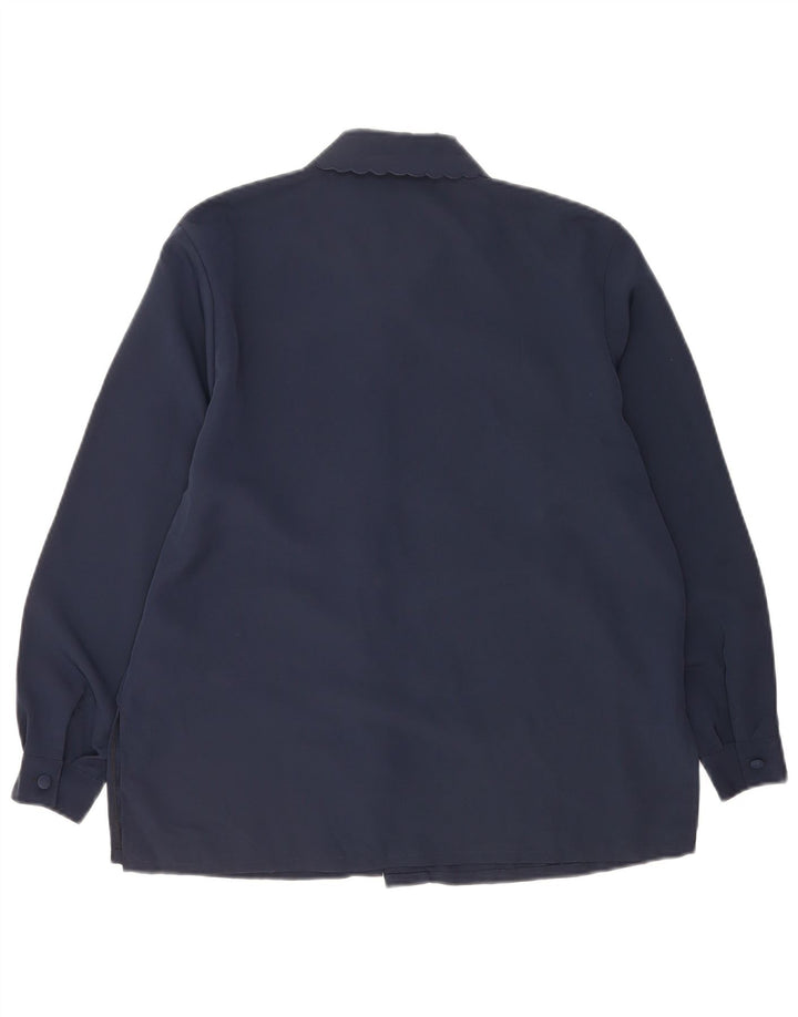 Bluză de cămașă vintage pentru femei UK 14 Medium Bleumarin Floral