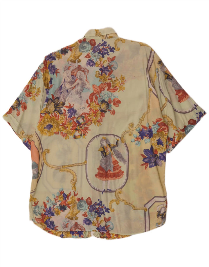 Cămașă vintage pentru bărbați cu mânecă scurtă, galben mediu, floral