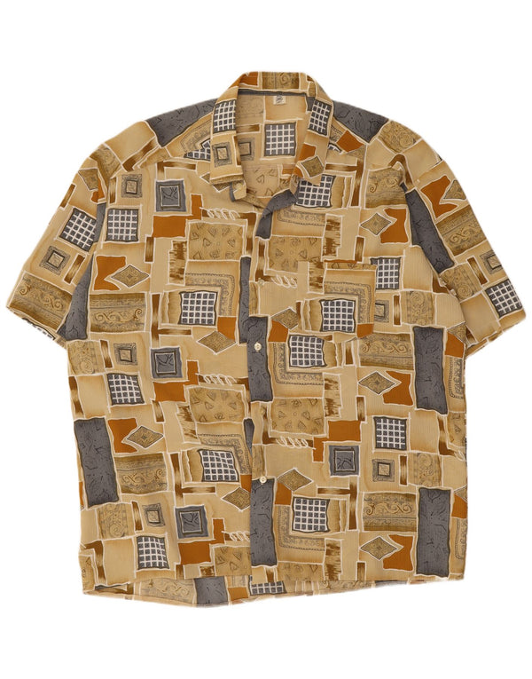 Cămașă Vintage pentru bărbați cu mânecă scurtă Mărimea 45 XL Bej Patchwork
